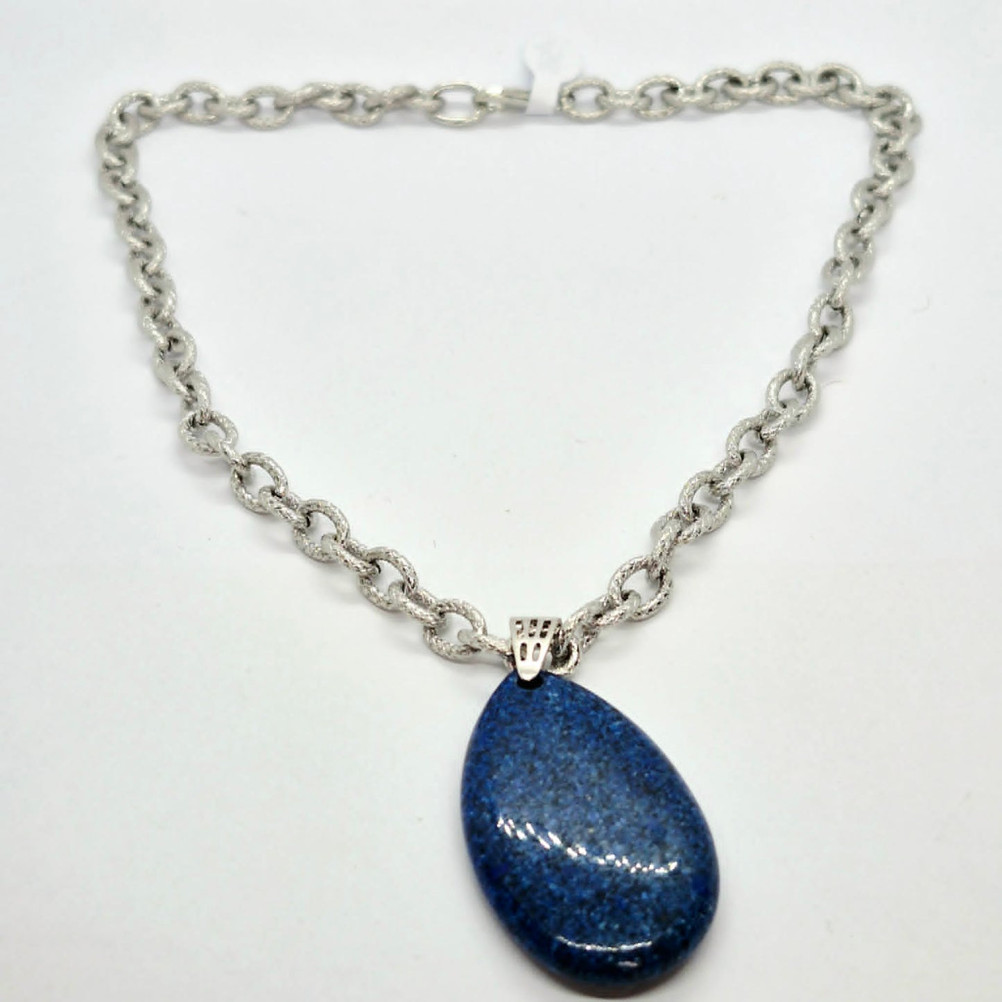 Natural Lapis Raindrop Necklace in Stainless Steel