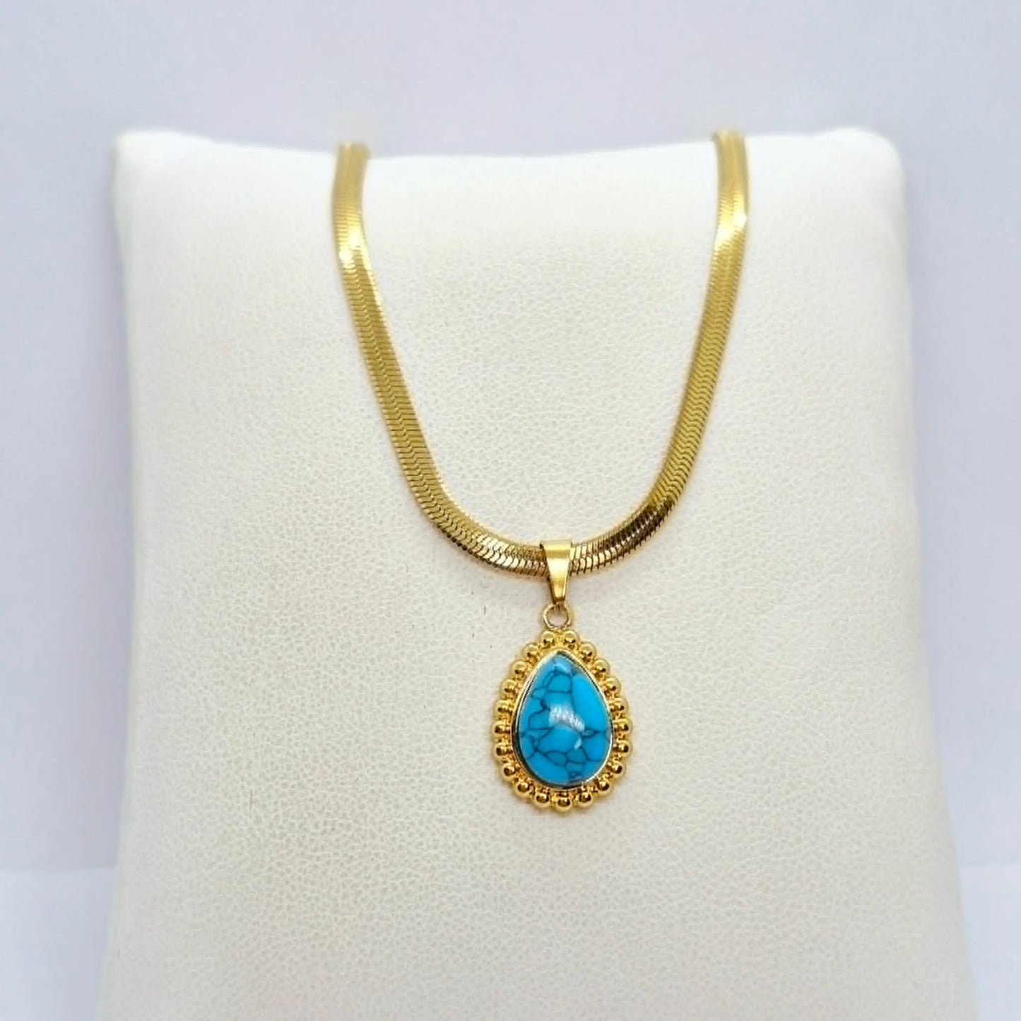 Natural Turquoise Pendant with Gold Plated Stainless Steel Chain Necklace