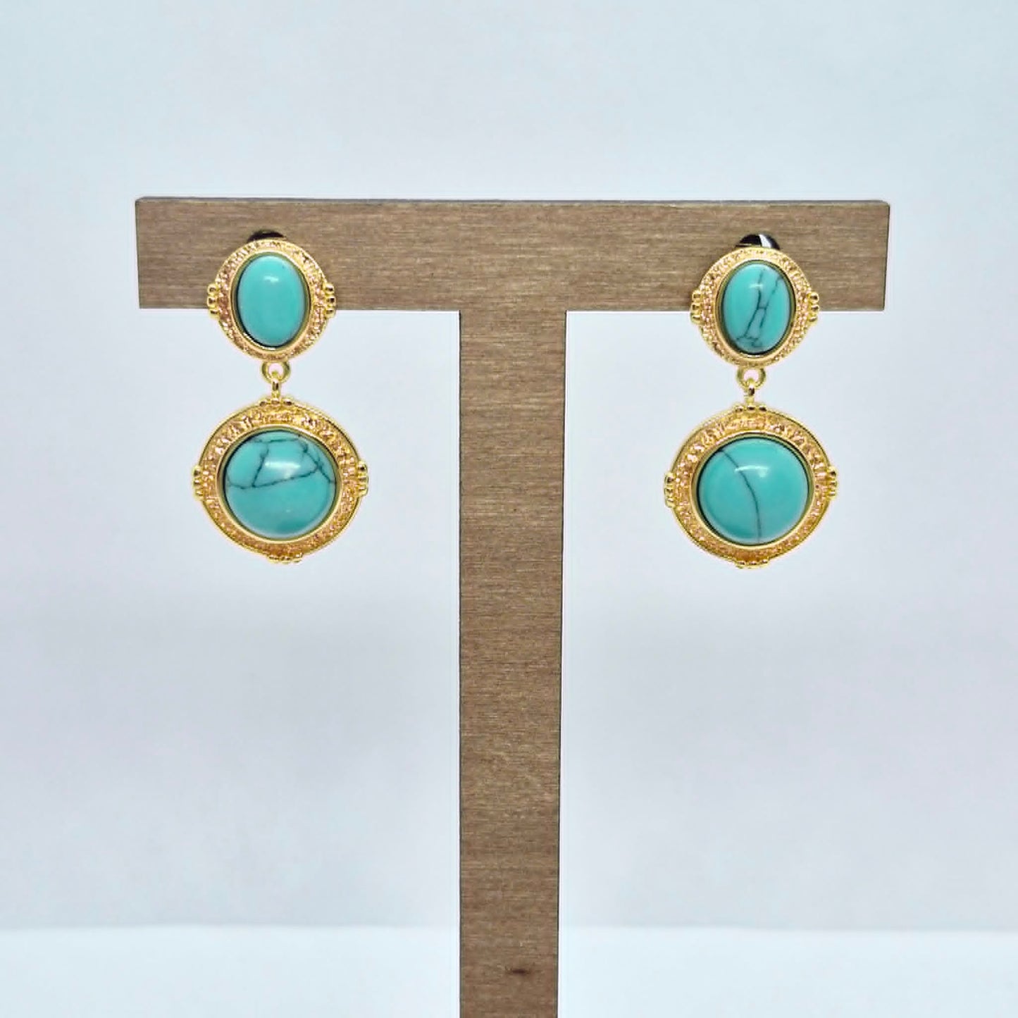 Natural Turquoise Earrings in Stainless Steel Gold Plated