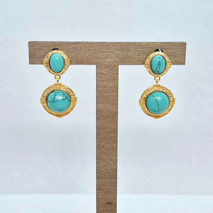 Natural Turquoise Earrings in Stainless Steel Gold Plated