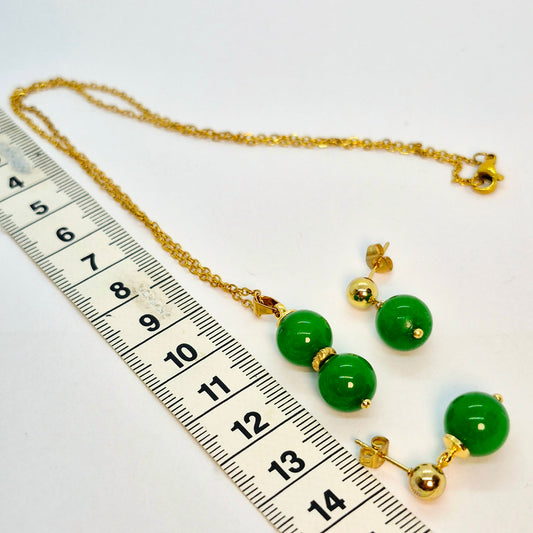 Natural South China Jade Mini Set in Gold Plated Stainless Steel