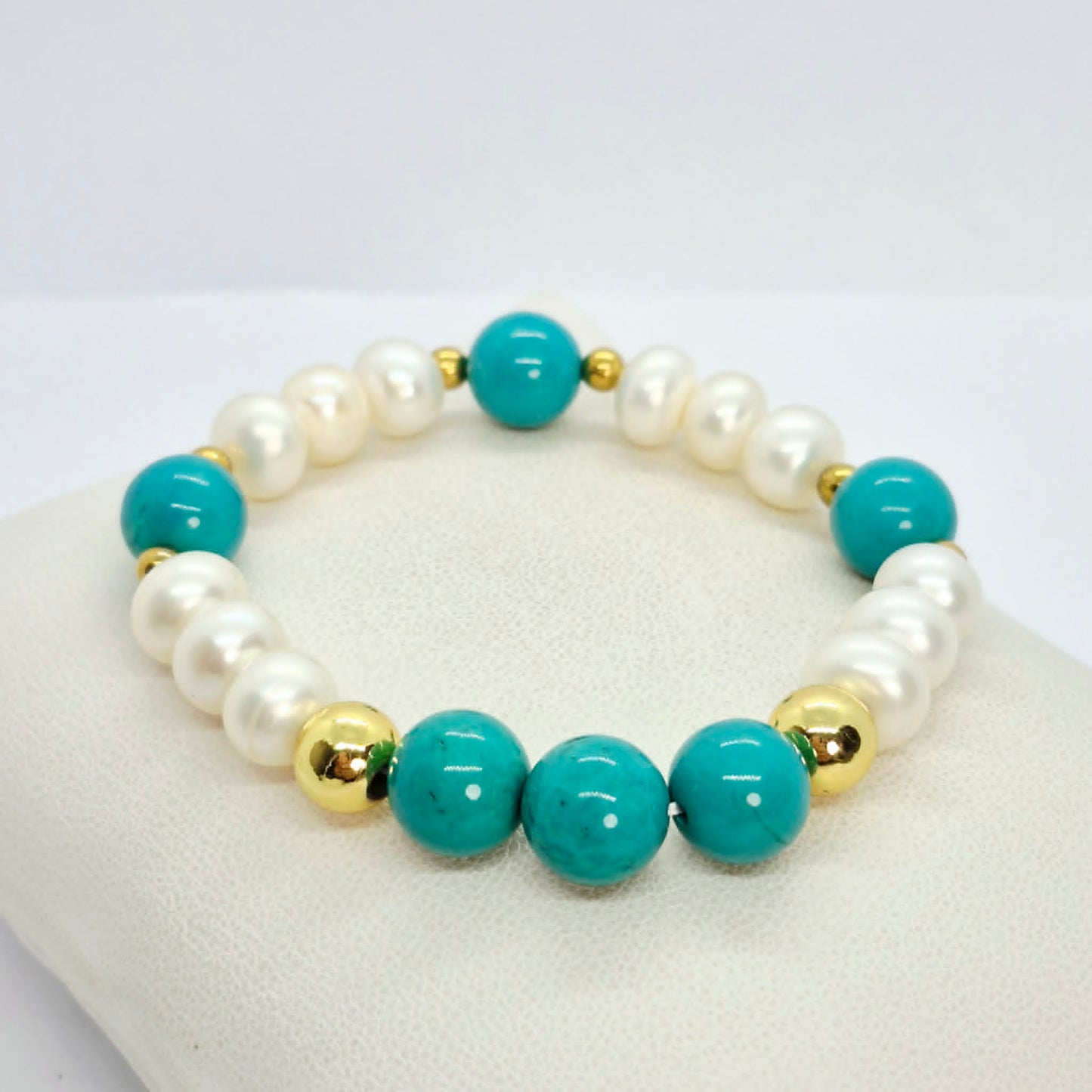 Natural Pearl and Turquoise Bracelet in 10mm Stones