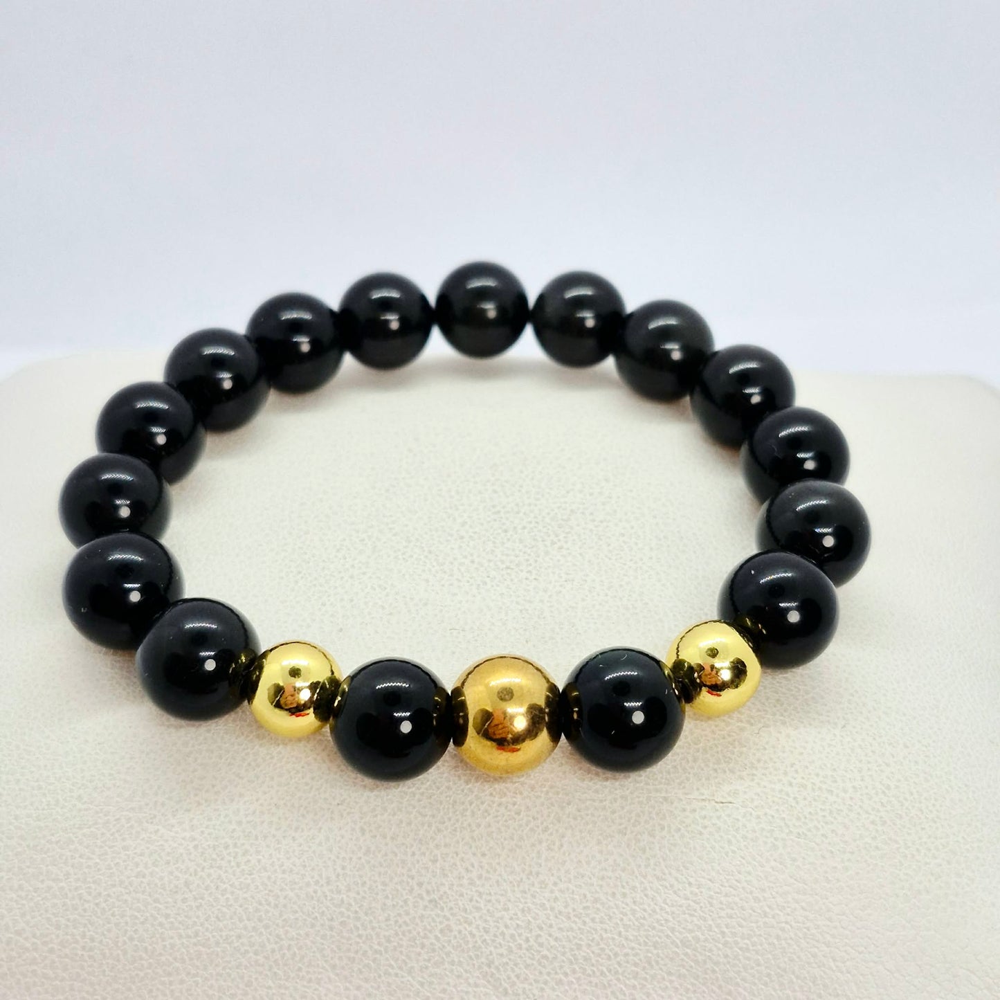Natural Black Obsidian Bracelet in 10-12-14 mm Stones
