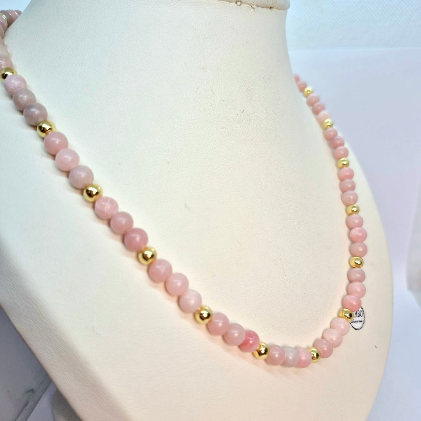 Natural Pink Opal Necklace Choker in 6mm Stones