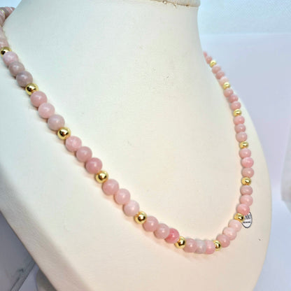Natural Pink Opal Necklace Choker in 6mm Stones