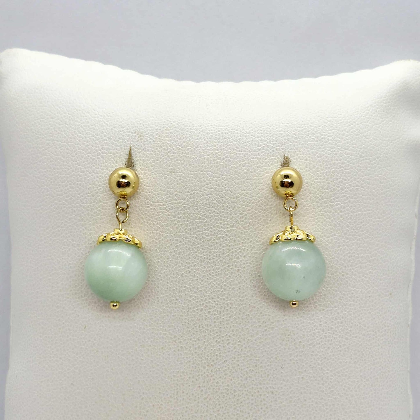 Natural Burmese Jade Dangle Earrings in Gold Plated Stainless Steel