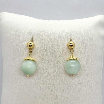 Natural Burmese Jade Dangle Earrings in Gold Plated Stainless Steel