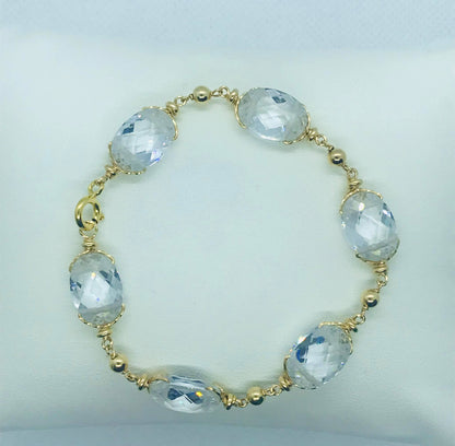 White Crystal Jewelry Set in Solid 10K Gold