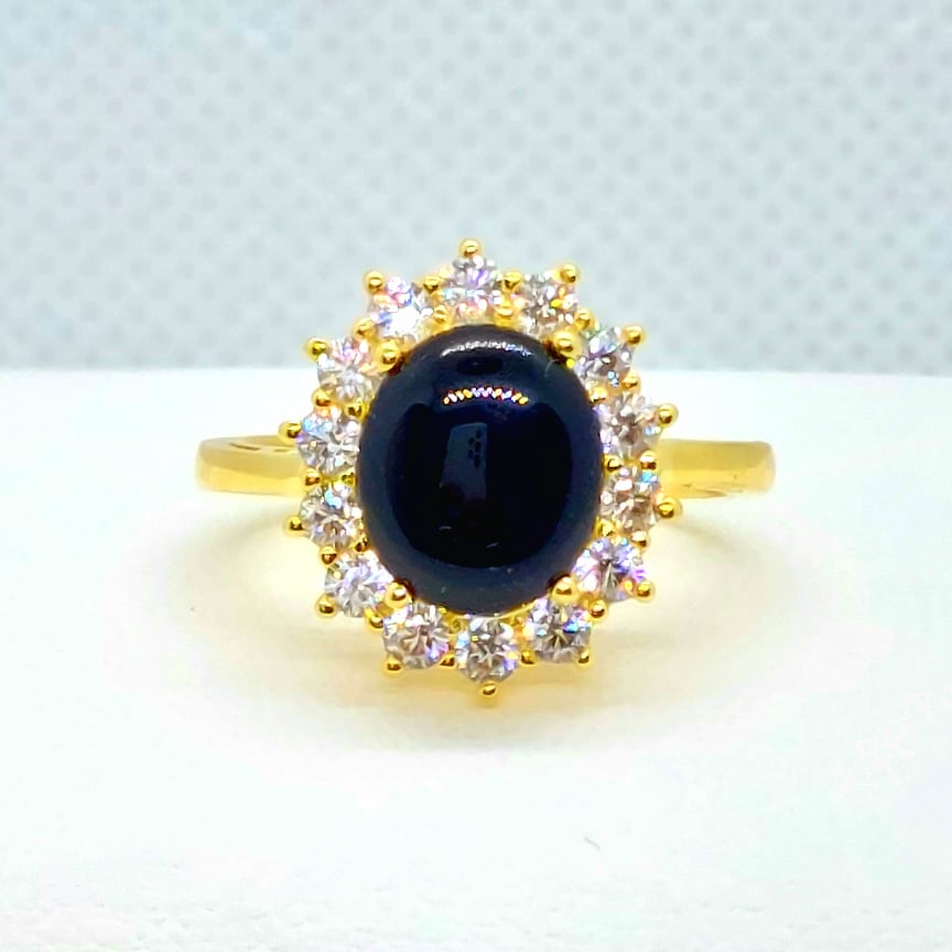 Natural Black Onyx Ring in Gold Plated Sterling Silver