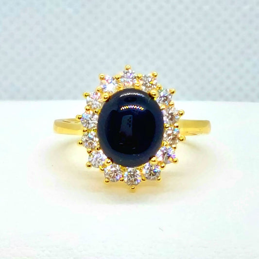Natural Black Onyx Ring in Gold Plated Sterling Silver