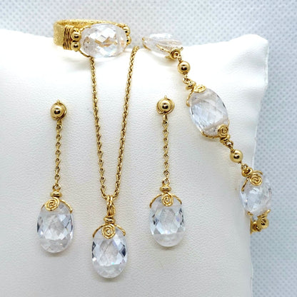 White Crystal Jewelry Set in Solid 10K Gold