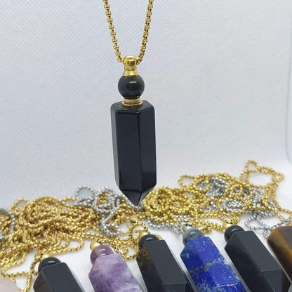 Natural Lapis Lazuli Perfume Bottle Pendant - Stainless Steel Chain Necklace