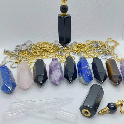 Natural Lapis Lazuli Perfume Bottle Pendant - Stainless Steel Chain Necklace