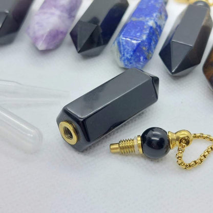 Natural Lapis Lazuli Perfume Bottle Pendant - Stainless Steel Chain Necklace