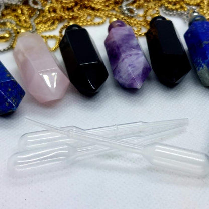 Natural Lapis Lazuli Perfume Bottle Pendant - Stainless Steel Chain Necklace