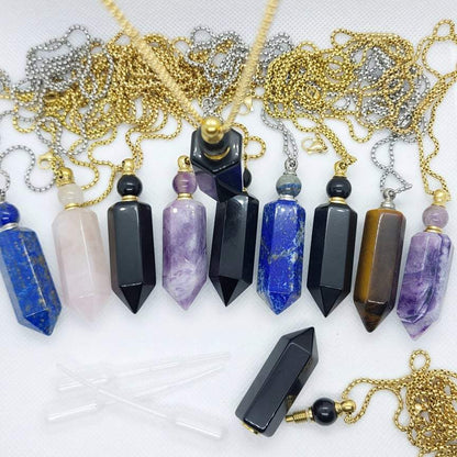 Natural Lapis Lazuli Perfume Bottle Pendant - Stainless Steel Chain Necklace