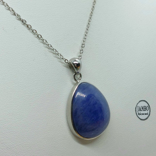 Natural Tanzanite Raindrop Pendant Necklace in Sterling Silver