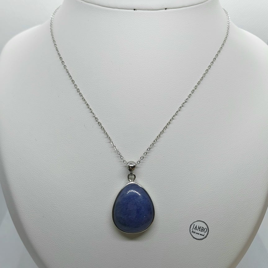 Natural Tanzanite Raindrop Pendant Necklace in Sterling Silver