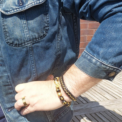 Natural Black Obsidian Feng Shui Bracelet with Silver Pixiu Gold Plated in 10mm or 12mm Stones