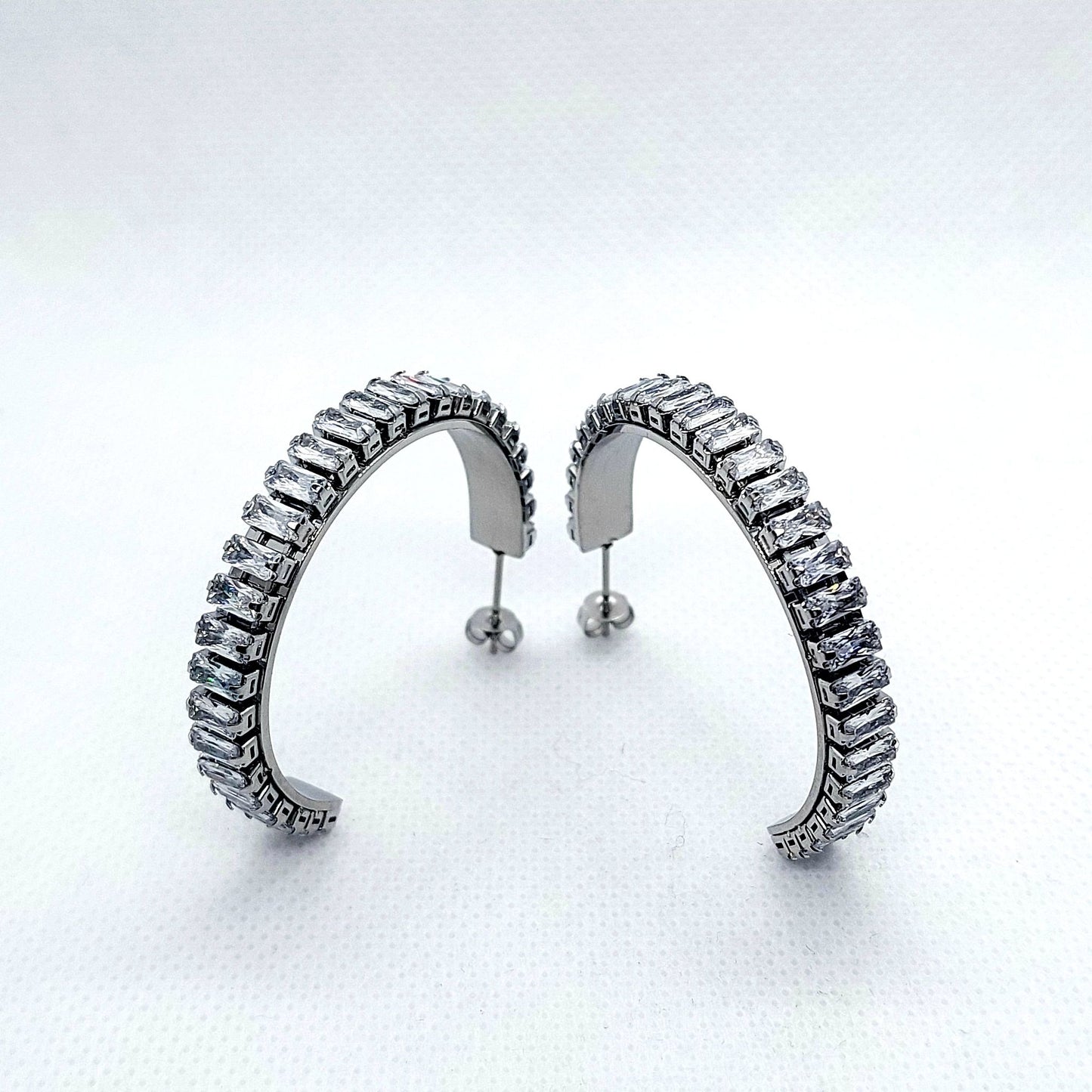 Large Zircon Hoop Earrings in Stainless Steel