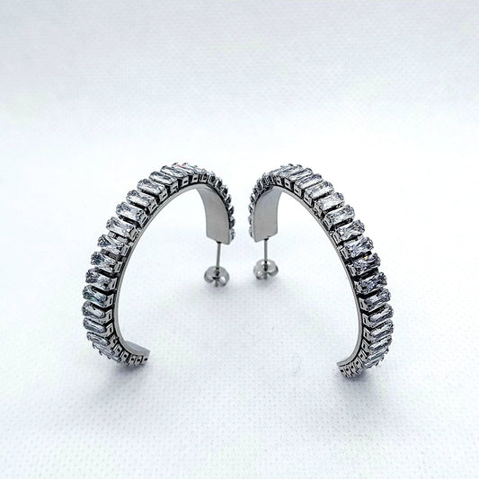 Large Zircon Hoop Earrings in Stainless Steel