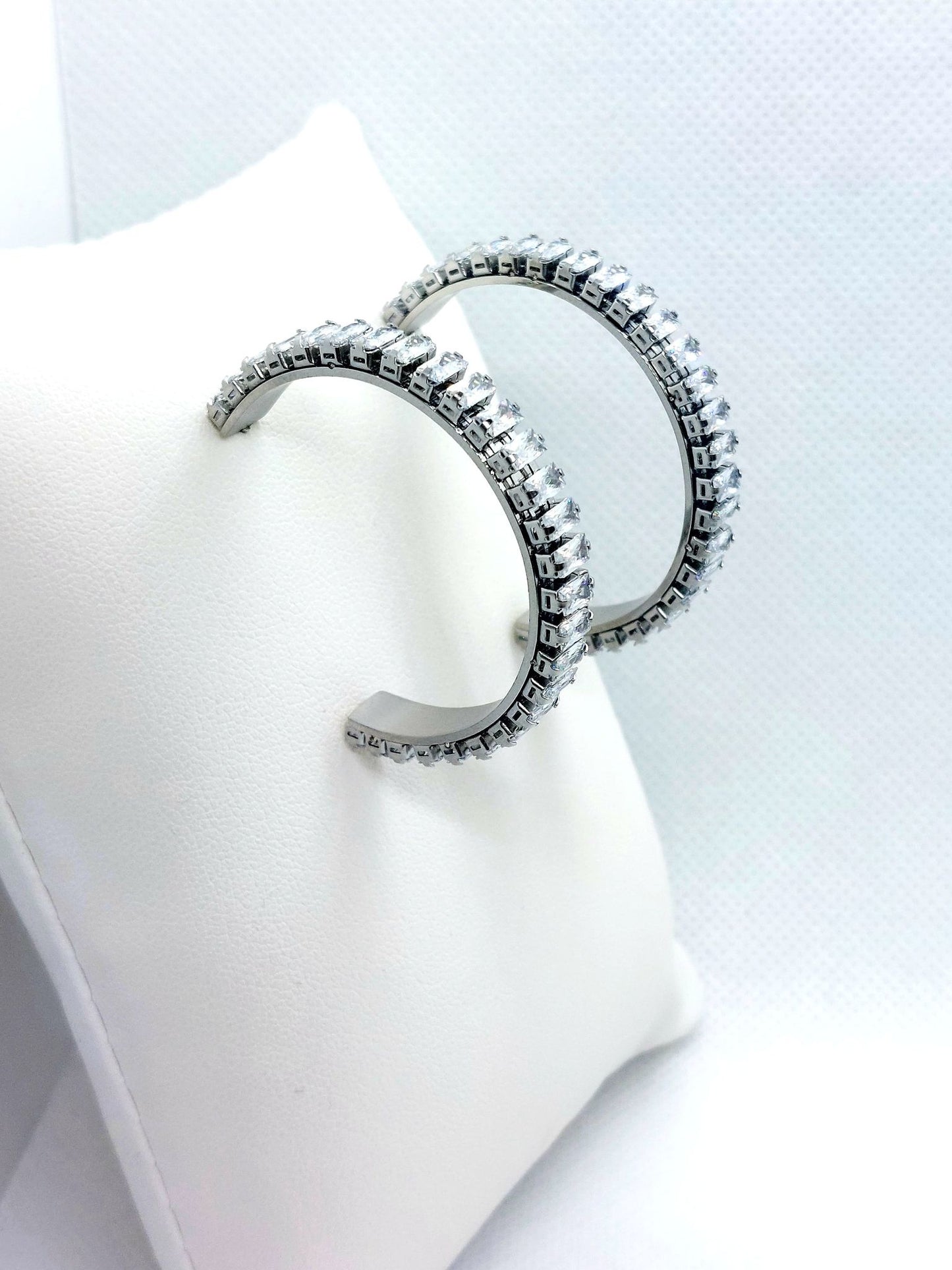 Large Zircon Hoop Earrings in Stainless Steel