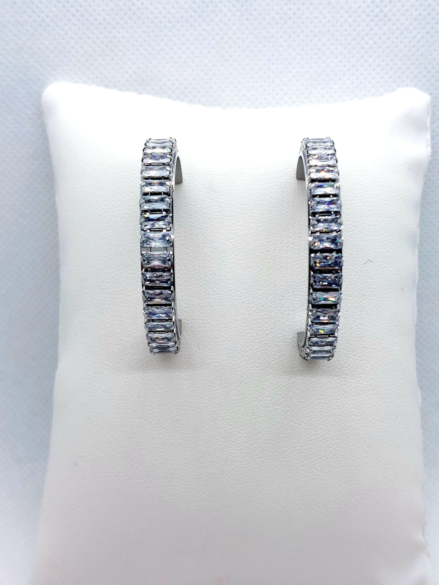 Large Zircon Hoop Earrings in Stainless Steel