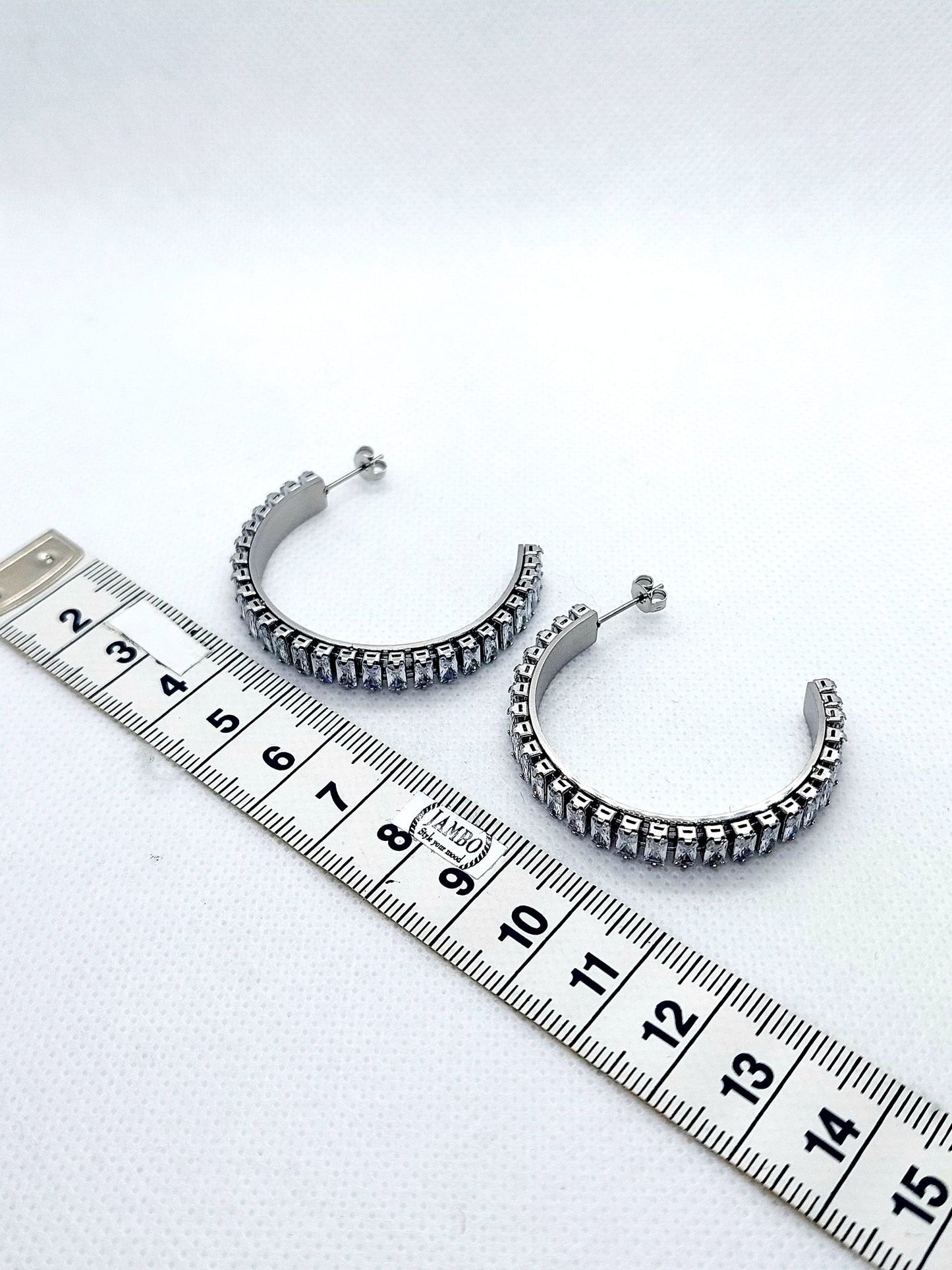 Large Zircon Hoop Earrings in Stainless Steel