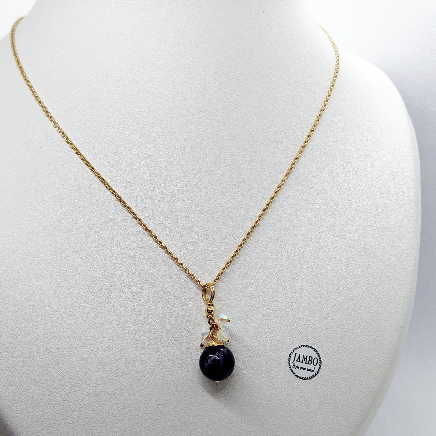 Natural Amethyst with Swarovski Crystals Jewelry Set in 10K Gold