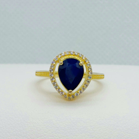 Natural Sapphire Ring in Sterling Silver Gold Plated