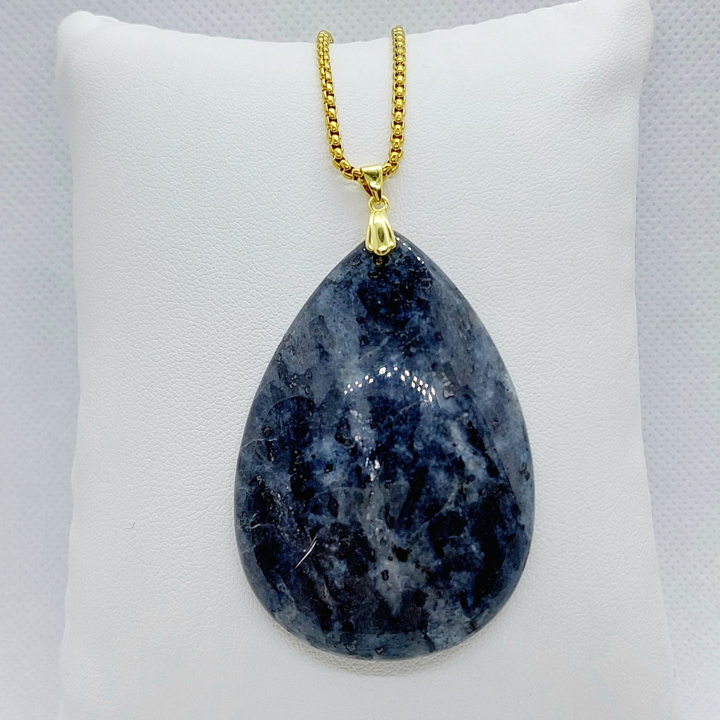 Natural Labradorite Raindrop Pendant with Stainless Steel Gold Plated Chain Necklace