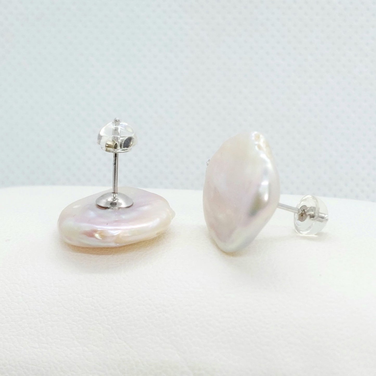 Natural 17mm Baroque Coin Pearl Stud Earrings in Sterling Silver