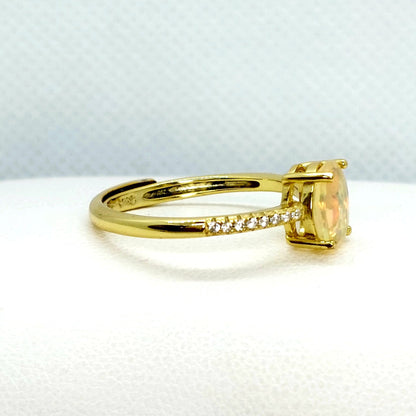 Natural 1ct Ethiopian Opal Ring in Sterling Silver Gold Plated Resizeable