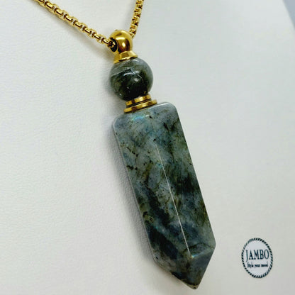 Natural Lapis Lazuli Perfume Bottle Pendant - Stainless Steel Chain Necklace