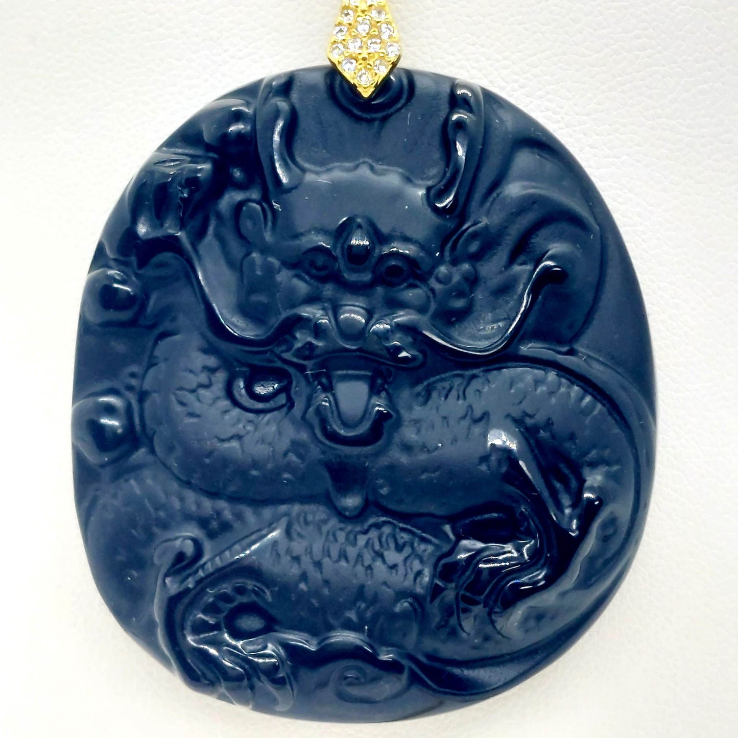 Natural Obsidian Dragon Pendant with Stainless Steel Gold Plated Chain Necklace