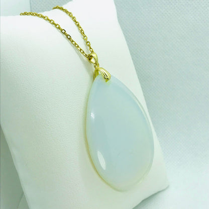 Natural Opal Raindrop Pendant with Stainless Steel Gold Plated Chain Necklace