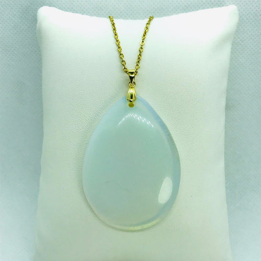 Natural Opal Raindrop Pendant with Stainless Steel Gold Plated Chain Necklace