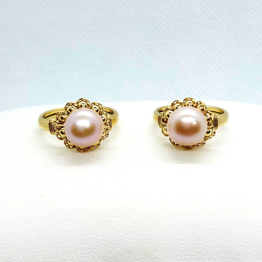 Natural Peach Pearl Ring - Solid 10K Gold