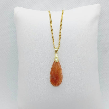 Natural Sunstone Pendant - Stainless Steel Chain Necklace